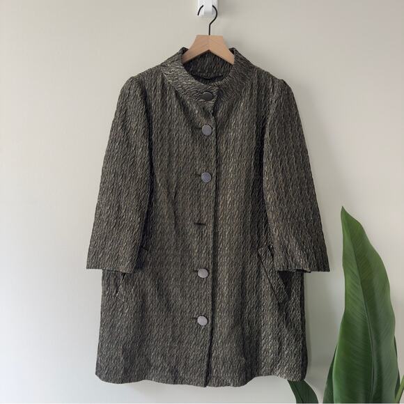 Badgley Mischka Crinkle Texture Jacket High Mock neck 3/4 sleeve shimmer pockets - Picture 1 of 11